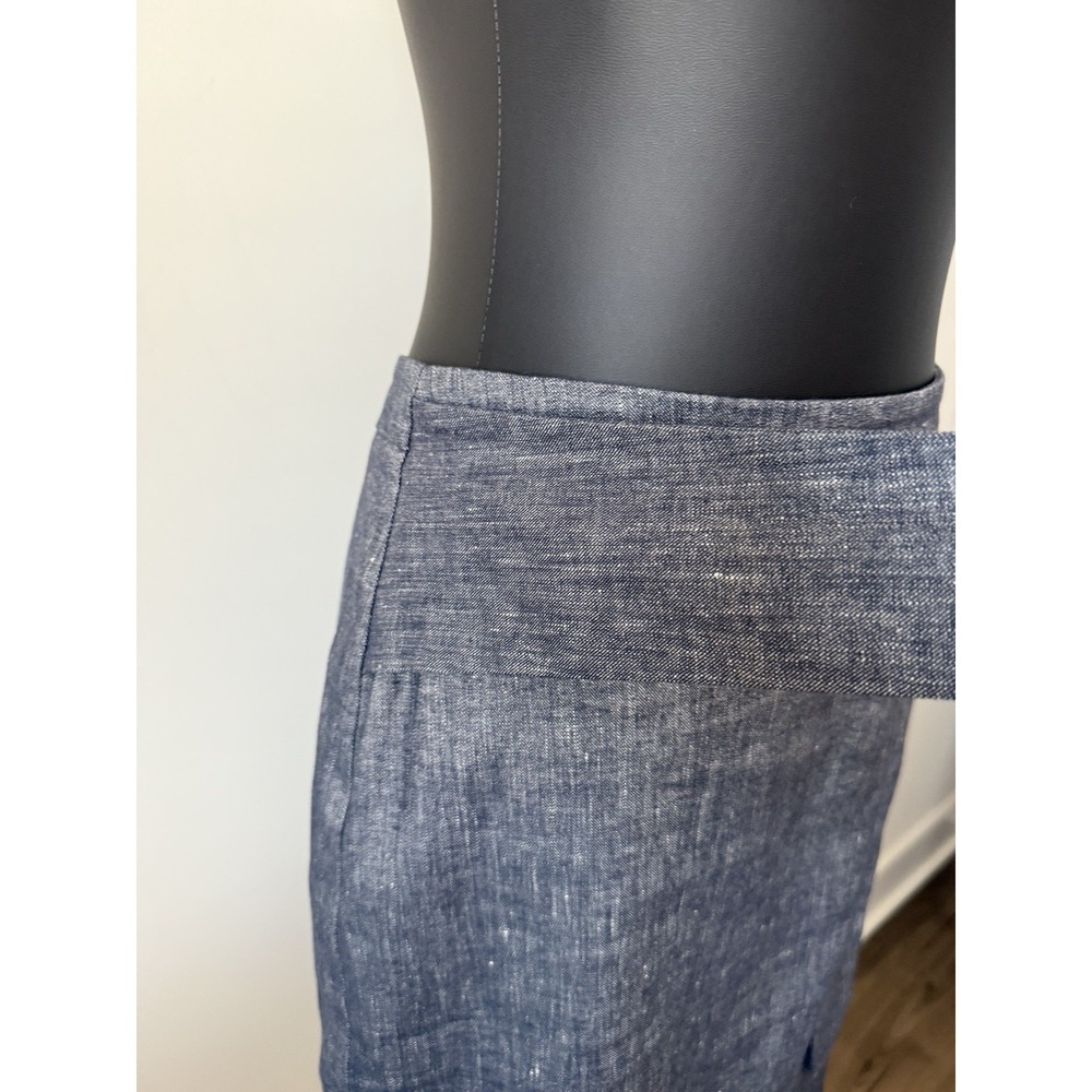 ANN TAYLOR Women's 8P Linen Blend Blue Chambray Belted Skirt Lined Petite NWOT - Picture 7 of 16
